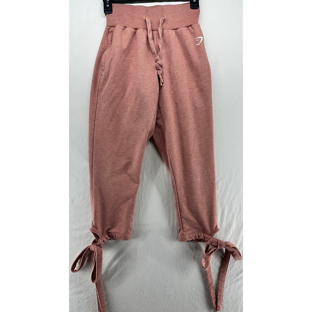 Gymshark Womens XS Rose Pink High Waisted Cropped Joggers Tie Cuff Sweatpants